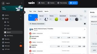 1win Sport sports betting page with pre-match events and betting