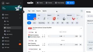 1win Sport esports betting page featuring live tournament market