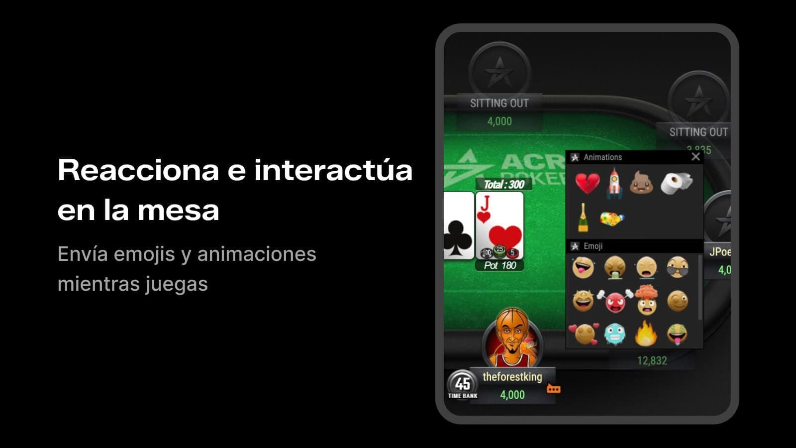 Mesa de ACR Poker con emojis y reacciones