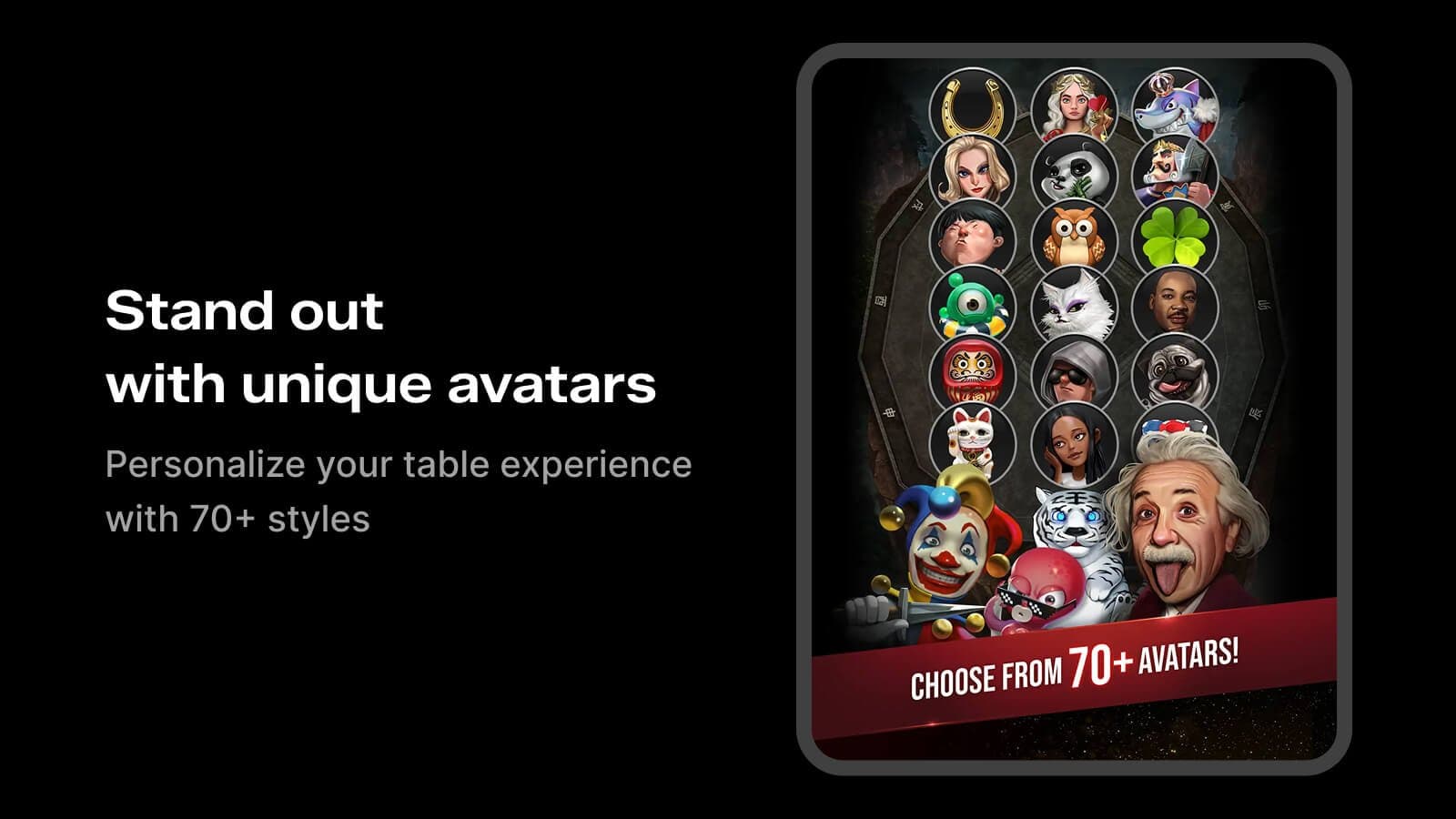 GGPoker avatars selection with multiple characters
