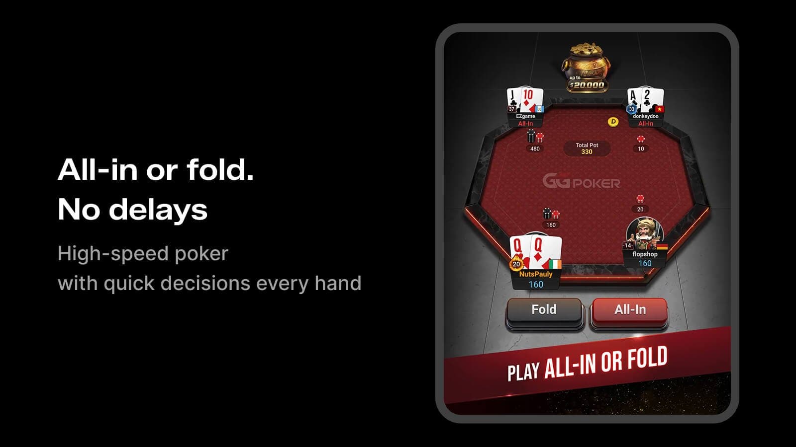 GGPoker all-in or fold fast poker table gameplay