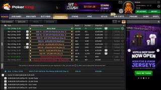 PokerKing tournament lobby with scheduled poker events