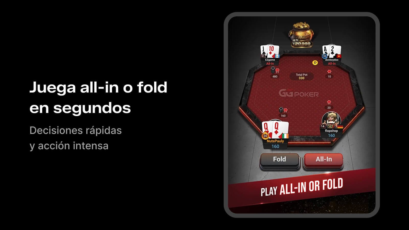 Mesa All-in o Fold de PokerOK con acción rápida