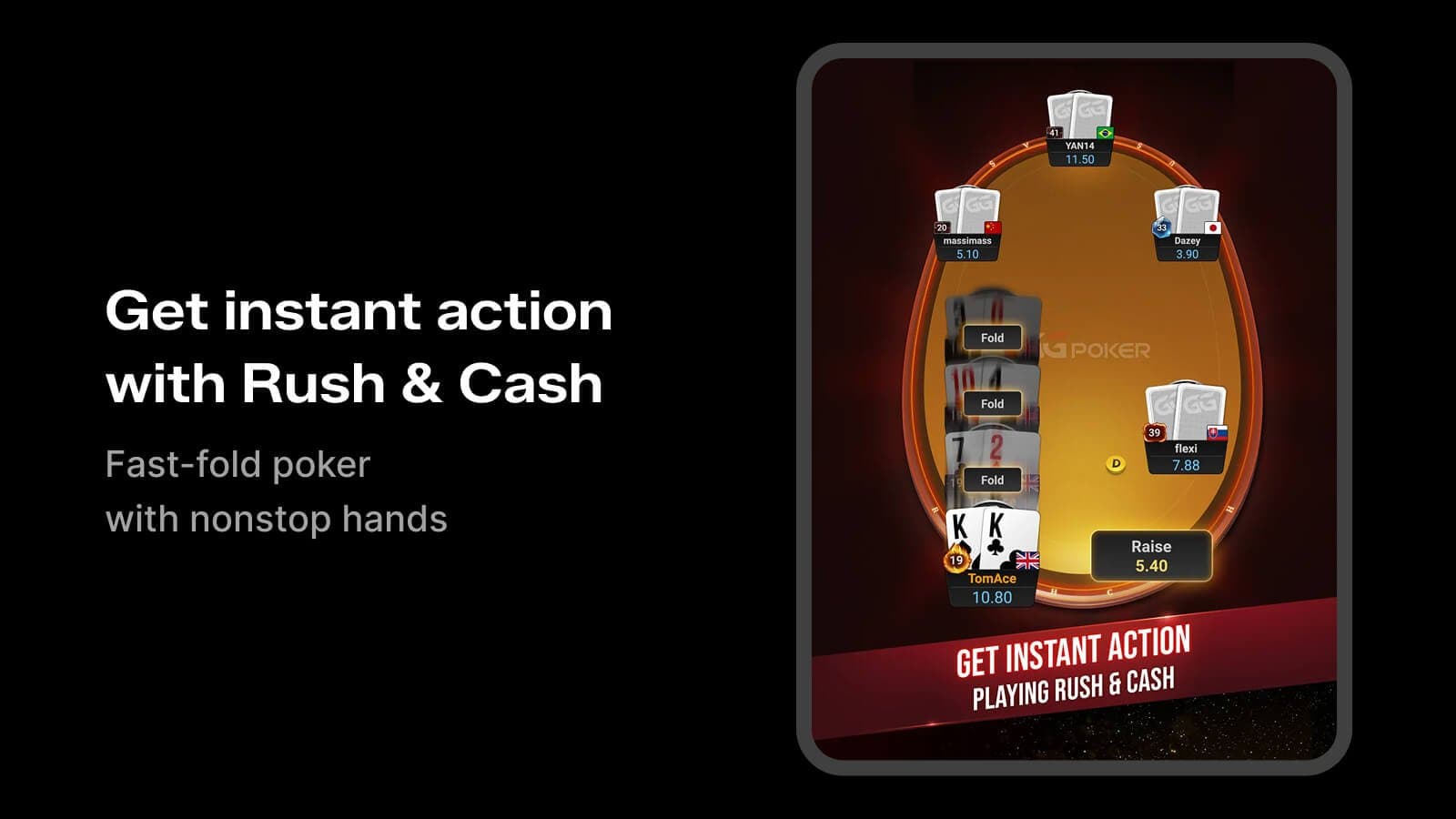 PokerOK Rush and Cash fast poker gameplay screen