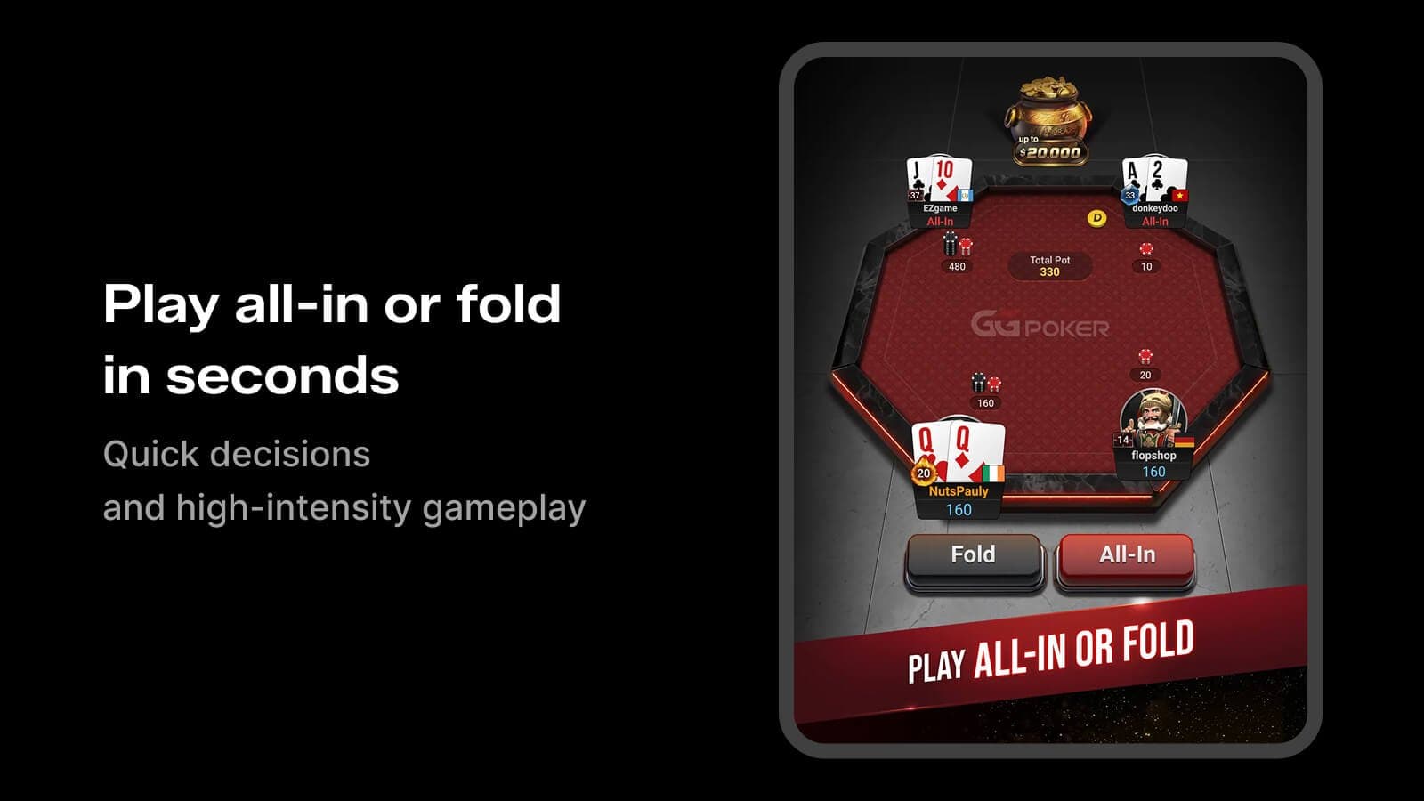 PokerOK all-in or fold table with fast gameplay